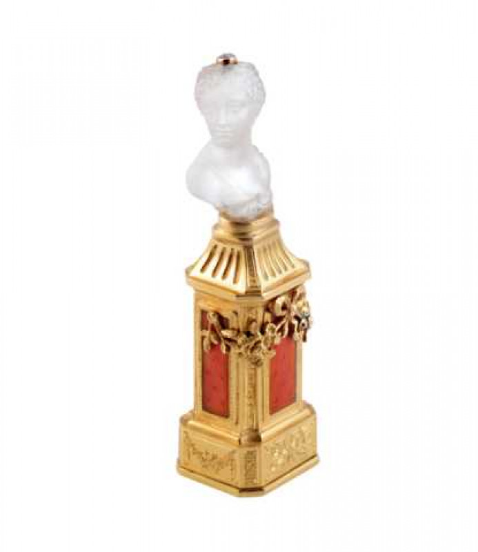 A 19th Century rock crystal, enamel box and diamond seal case, in the form of a bust on a pedestal, probably French. 5.5cm
