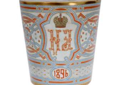 A Russian enamel Khodynka cup (also known as 'The Cup of Sorrows'), produced...