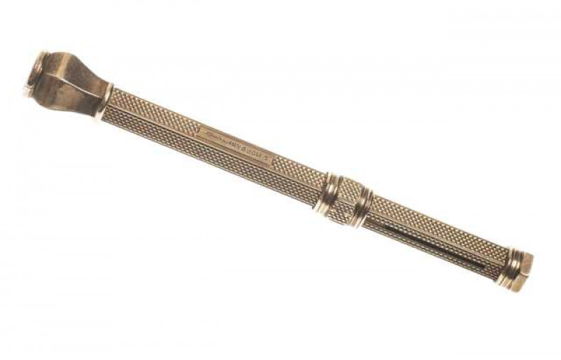 S. Mordan, a late Victorian propelling pencil, engraved with initials and with carved seal terminal, unmarked. Approximately 19 grams, 19.5cm