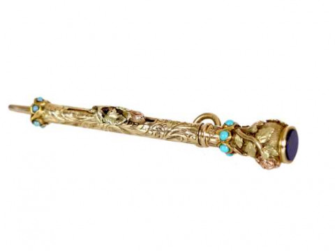 S. Mordan & Co: A two tone and turquoise set propelling pencil, cast and...