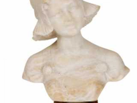 An Italian carved alabaster bust of a Dutch girl, late 19th/early 20th...