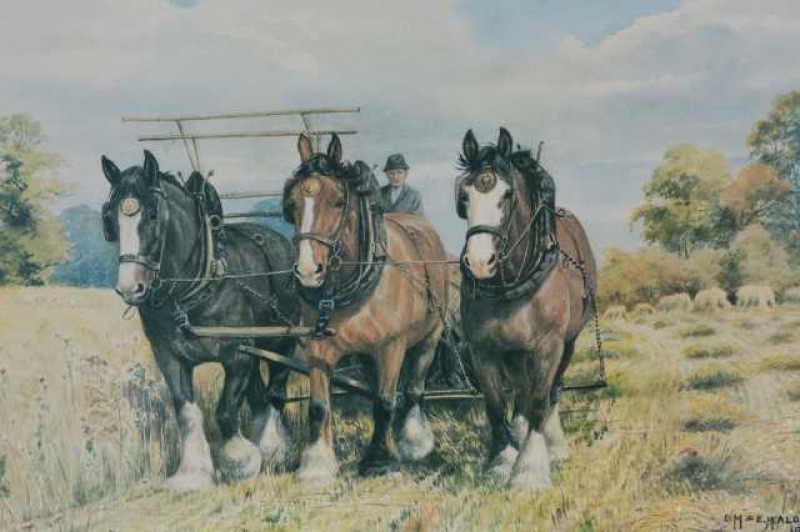 Dorothy Margaret & Elizabeth Mary Alderson (1900-1992) (1900-1988), 'The Harvesters', signed by D.M. Alderson and numbered 82/150 in pencil, limited edition print, framed. 38.5cm by 55.5cm