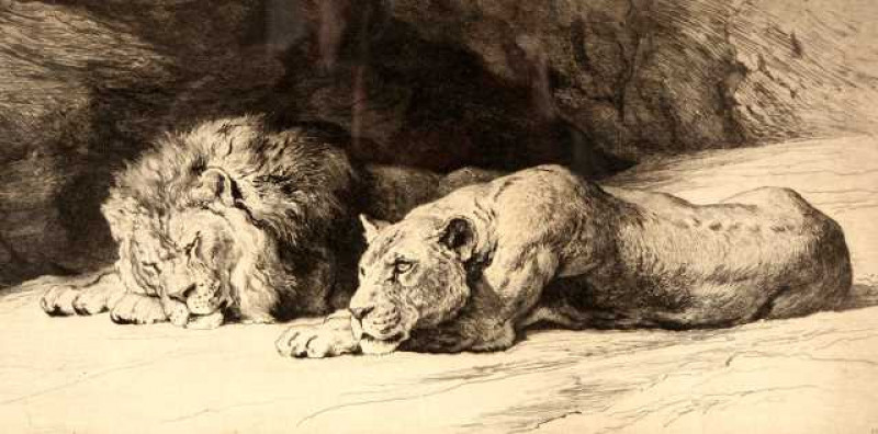 Herbert Thomas Dicksee (1862-1942), Idlers, signed in pencil, etching, framed. 25cm by 51cm