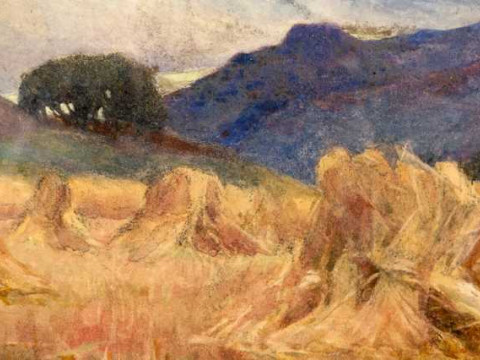 Louise Harding (19th/20th century), Hay stooks in a landscape, signed...