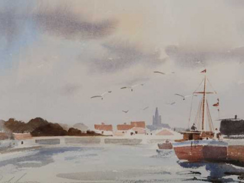 John Frederick Lawrence (British, 20th century), Harbour scene, signed...