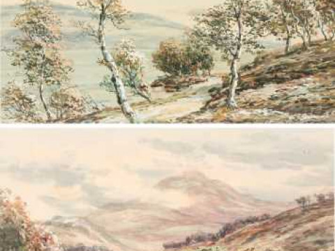 John Hamilton Glass (1820-1885), Collecting wood by a river and Trees...