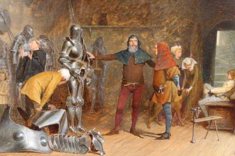 Valentine Walter Bromley (1848-1877), 'A Visit to the Armoury', signed and dated 1870 lower left, gouache, framed. 26.5cm by 44cm  Provenance: Lawrences, Bletchingley, 23rd, 24th & 25th June 2002, lot 1486.