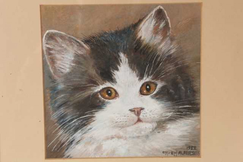 Dorothy Margaret & Elizabeth Mary Alderson (1900-1992) (1900-1988), Portrait of a cat, signed and dated 1982 lower right, watercolour, framed. 15cm by 15cm