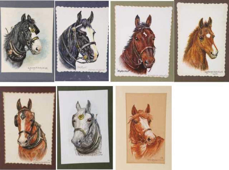 Dorothy Margaret & Elizabeth Mary Alderson (1900-1992) (1900-1988), Studies of horses, collection of seven, each signed and dated, watercolour, framed. (7) Largest 15cm by 10cm