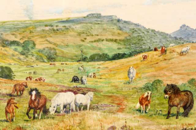 Dorothy Margaret & Elizabeth Mary Alderson (1900-1992) (1900-1988), Ponies in a landscape, signed and dated 1960 lower right, watercolour, framed. 17.5cm by 26.5cm