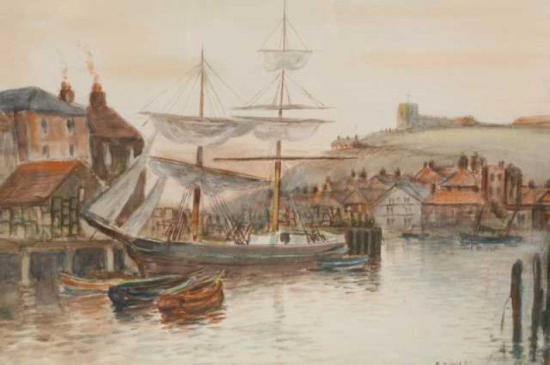 Robert Thornton Wilding (19th/20th century), Whitby harbour, signed lower right, watercolour, framed. 27cm by 36cm