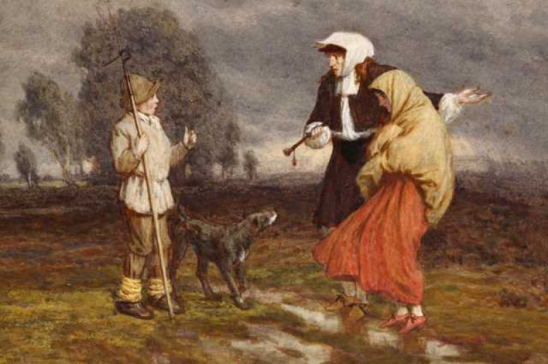 John Dawson Watson (1832-1892), Get away home, signed with initials and dated 1874 lower left, watercolour and white, unframed. 25cm by 34.5cm