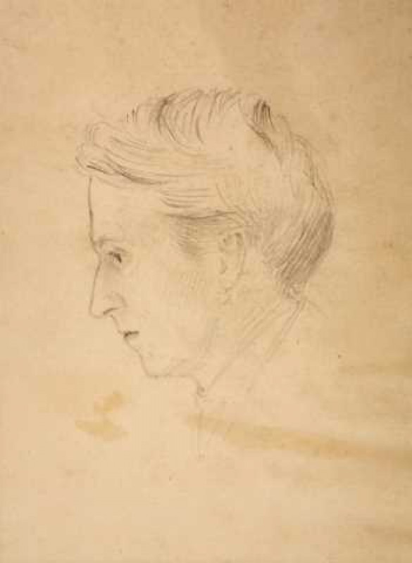 Charles Fairfax Murray (1849-1919), Portrait of E.W.T. Taunley, inscribed under the mount with name of sitter and dated 3.10.66, pencil sketch, unframed. 11.5cm by 9cm
