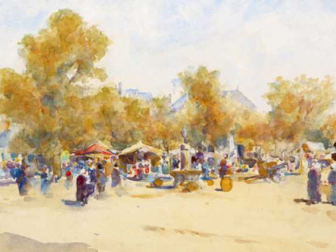 Harry E. James, Market scene, signed lower left, watercolour, framed....