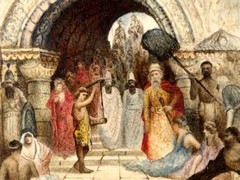 Manner of David Roberts (1796-1864), 'David Playing Before Saul', watercolour,...