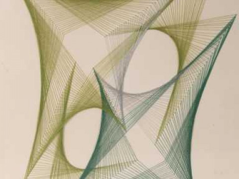 J*** Cohen, Abstract, green and silver thread, signed in pencil, framed....