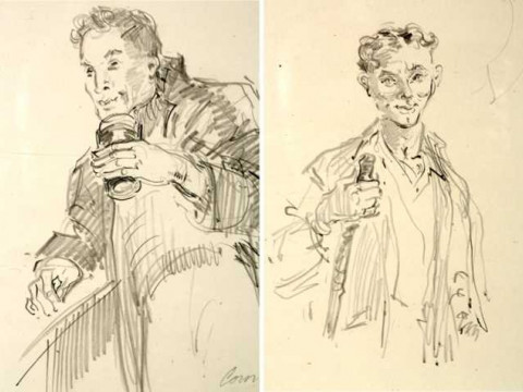 Attributed to Norman Stansfield Cornish (b.1919), a pair of portrait sketches,...