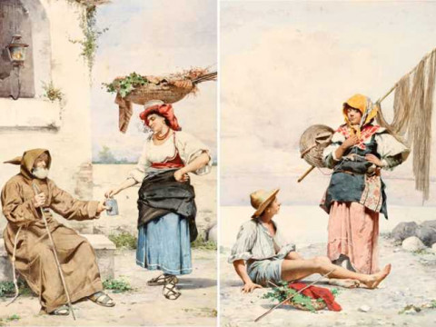 Guerrino Guardabassi (Italian, 1841-1893), Figures on the shore and Woman...
