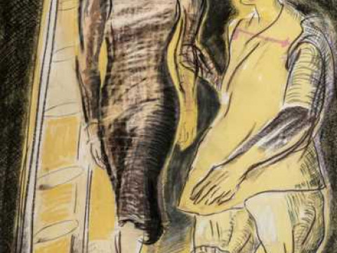 Sonia Lawson (b.1934), 'Actors', signed lower left, RA exhibition labels...