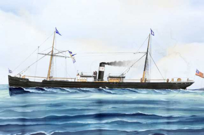English School (19th Century), Pierhead painting of SS Daylight, unsigned, National Maritime museum letter verso, gouache, framed under glass. 39.5cm by 58.5cm  Note: According to the attached letter, the steamer was built by R Dixon & Co of Middlesbrough