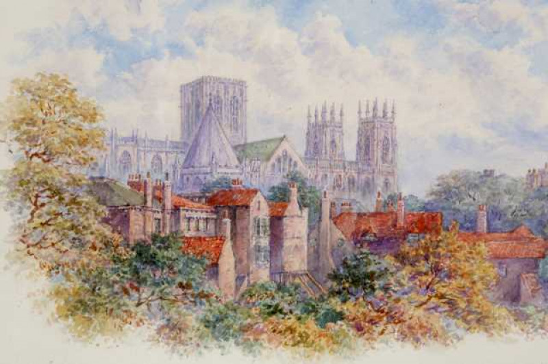 George Fall (1848-1925), 'Minster York from Roman Walls', signed Geo Fall/York lower left, titled lower right, watercolour, framed. 20cm by 28cm