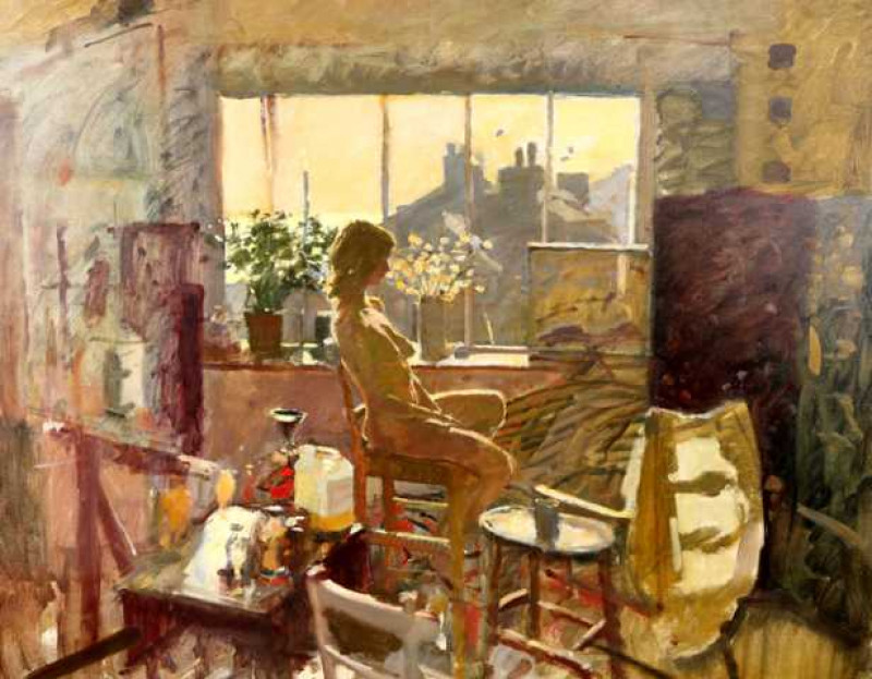 Ken Howard (b.1932), 'Charlotte: Summer Light 89', signed lower right, Royal Academy exhibition label verso, oil on canvas, framed. 100cm by 120cm  Provenance: Purchased by the vendor from the Royal Academy Summer Exhibition 1990  Artists Resale Right roy
