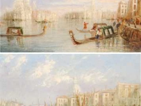 Continental School (19th Century), On the Venetian lagoon, a pair, unsigned,...