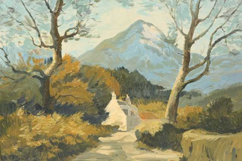 Samuel (Sam) Chadwick (1902-1992), Cottage in the Lake District, signed lower right, oil on board, framed. 47cm by 59cm