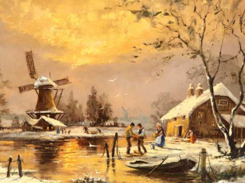 Barbara Gudrun Simmons (German, b.1925), Collecting wood at dusk in a...