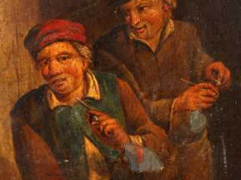 Continental School, Two men smoking clay pipes, possibly 18th century,...