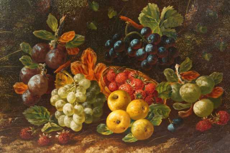 Horace Mann Livens (1862-1936), Still life of fruit, signed and dated 188? lower right, oil on canvas, framed. 35cm by 45cm