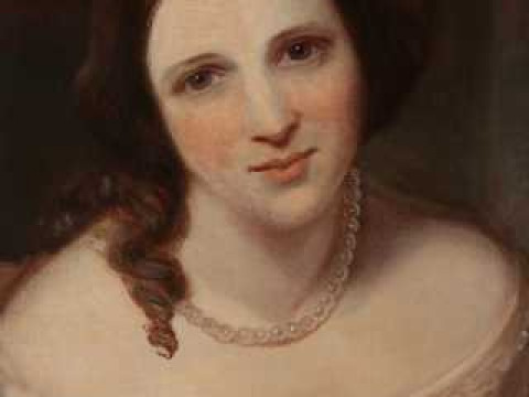 English School (19th Century), Portrait of a young lady wearing a pearl...