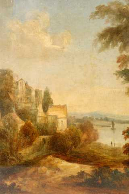 Attributed to William Leighton Leitch (1804-1883), River landscape, oil on canvas, framed under glass. 30cm by 25cm