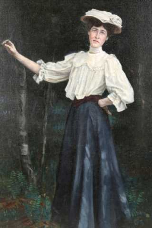 Tom Lindsay, Full length portrait of a lady, signed and dated 1907 lower right, oil on canvas, in a gilt composition frame. 74cm by 49cm