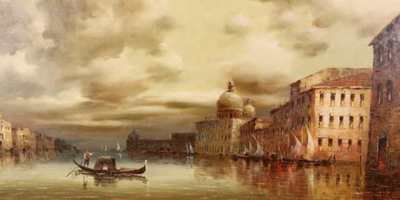 I*** Costello (20th century), Venetian scene, signed lower right, oil on canvas, framed. 60cm by 122cm