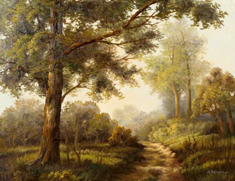 Continental School (20th century), Woodland landscape, indistinctly signed lower right H. Berner?, oil on canvas, framed. 49cm by 59.5cm  Provenance: Marble Arch Art Gallery, London