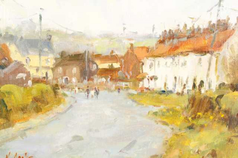 Neville Barker (1949-2008), April at Burton Fleming, signed lower left, oil on canvas board, framed. 19.5cm by 24cm
