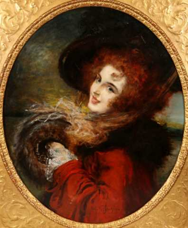 Leopold Schmutzler (German, 1861-1941), 'At Autumn Beauty', signed, oil on oval panel, in a gilt composition frame. 75cm by 62cm  Provenance: Willow Gallery, Weybridge, Surrey