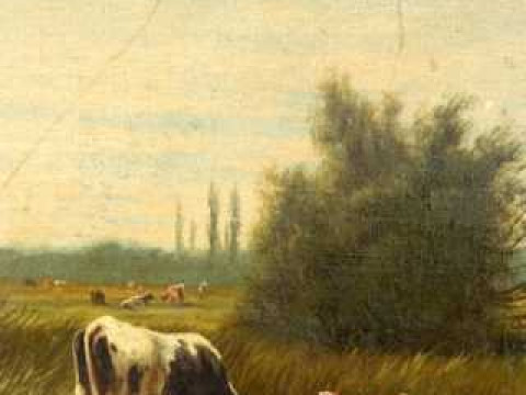 William Frederick Hulk (fl. 1875-1906), Cattle in a meadow, signed lower...