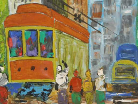 20th Century School, Cityscape and Figural study, a pair, one indistinctly...
