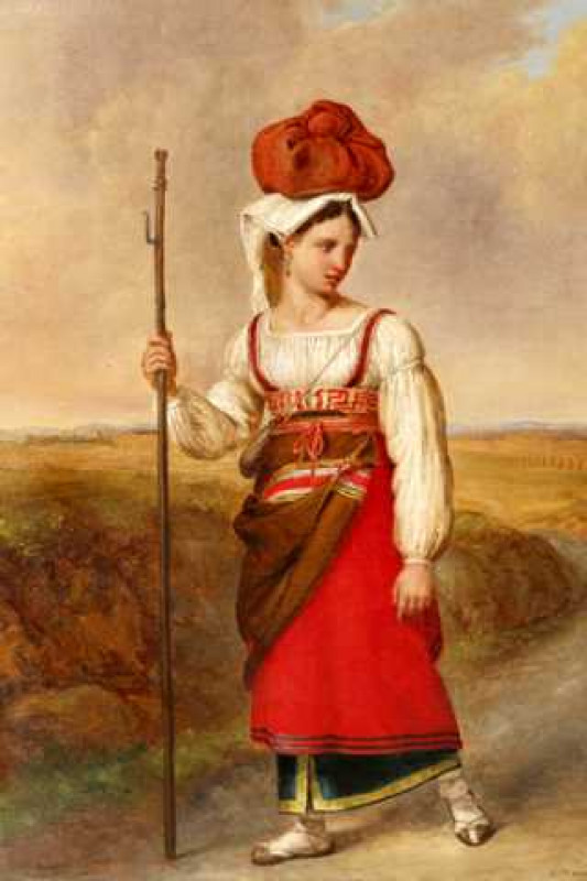 G*** Thomas (19th century), Shepherdess and Peasant girl, a pair, the first signed lower right, oil on canvas, in gilt composition frames. 46cm by 35.5cm