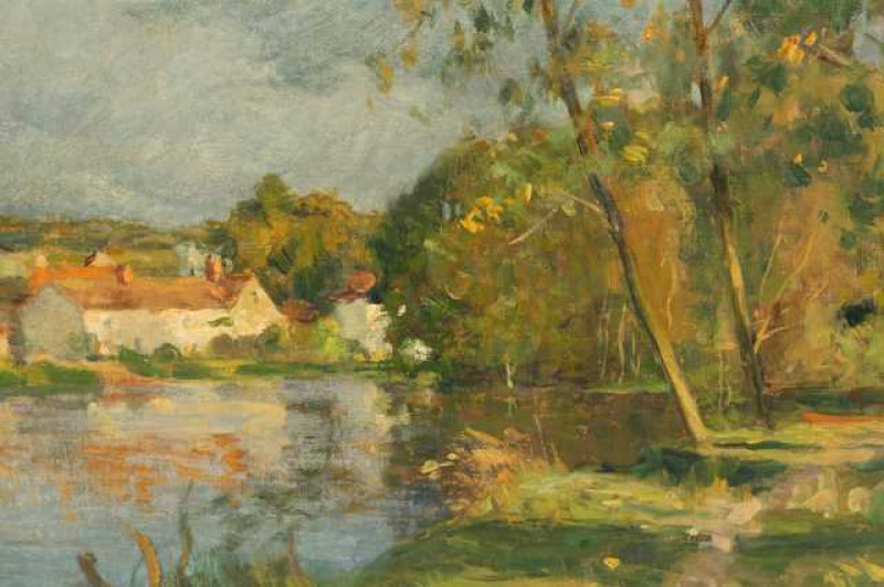 French School, River Reflections, oil on canvas, framed. 37cm by 45cm