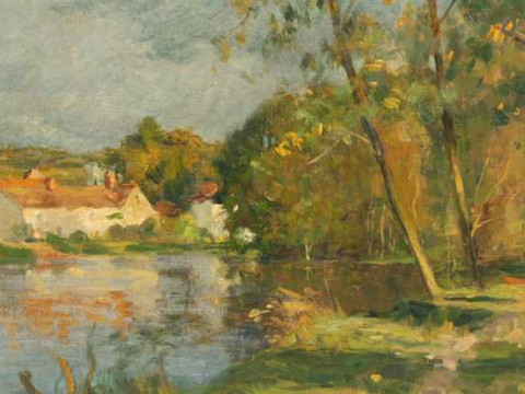 French School, River Reflections, oil on canvas, framed. 37cm by 45cm