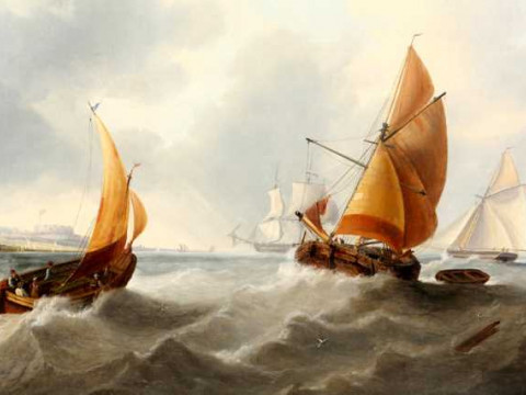 John Wilson Carmichael (1799-1868), Naval Cutter and Frigate of a Cinque...