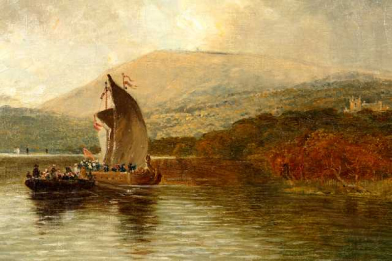 Attributed to Sam Bough (1822-1878), Boating on a loch, signed lower left Sam Bough, oil on canvas, framed. 33.5cm by 52cm