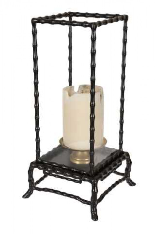 A Chinese bamboo moulded candle cabinet, with four glass open top cover. 66cm by 32cm by 32cm