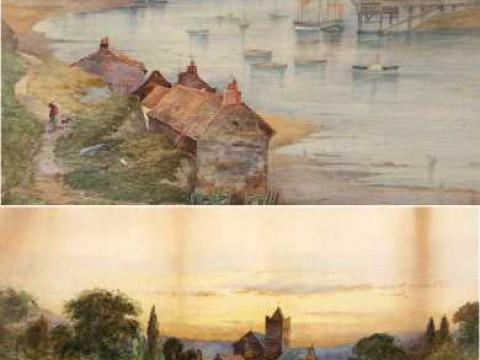 J*** Rock Jones (19th century), River landscape and Mother and child in...