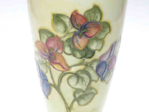 Moorcroft bourgainvillaea vase, shaded yellow/green ground, impressed...