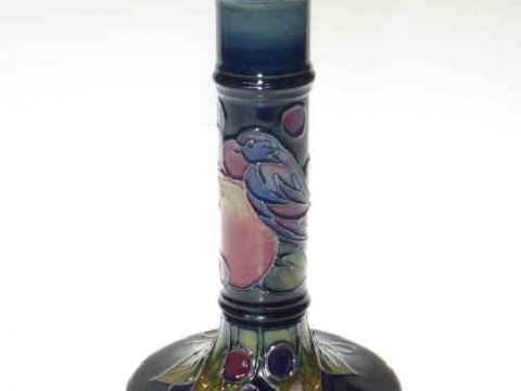 Moorcroft finches candlestick, 20cm