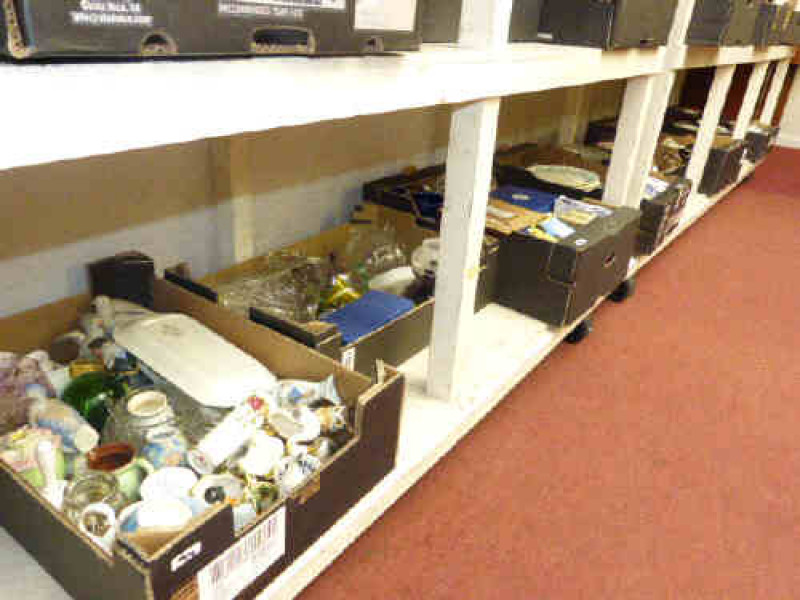 Eight boxes of glass and china including plates, ornaments, etc